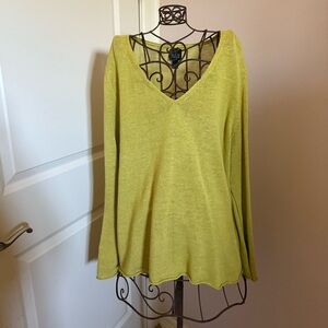 Eileen Fisher Lime Green V-Neck Knit Sweater size XL